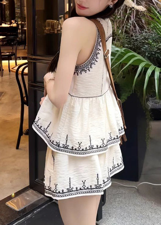 Skirts Cotton Embroidered Set Pieces And Art White Two Tops