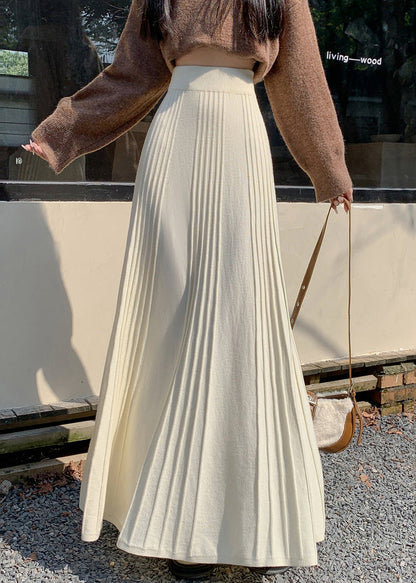 Art White High Waist Wrinkled Knit Holiday Skirts Spring YP041