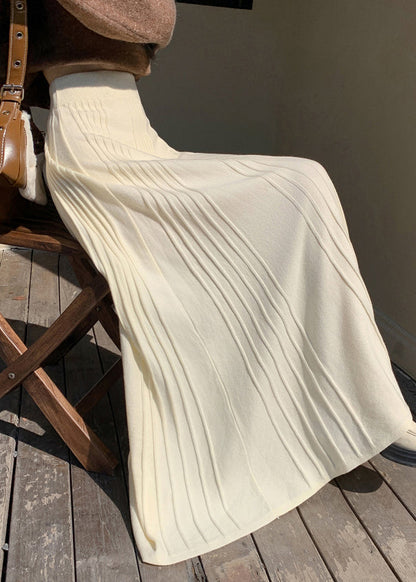 Art White High Waist Wrinkled Knit Holiday Skirts Spring YP041