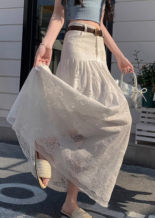 Out Art Lace White Hollow Skirt Waist High Summer