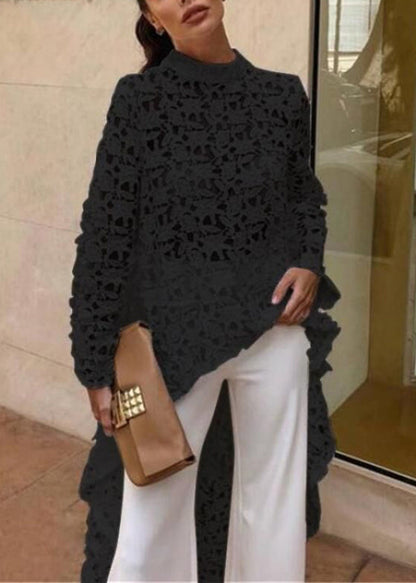 Art White Low High Design Hollow Out Lace Top Spring TL019