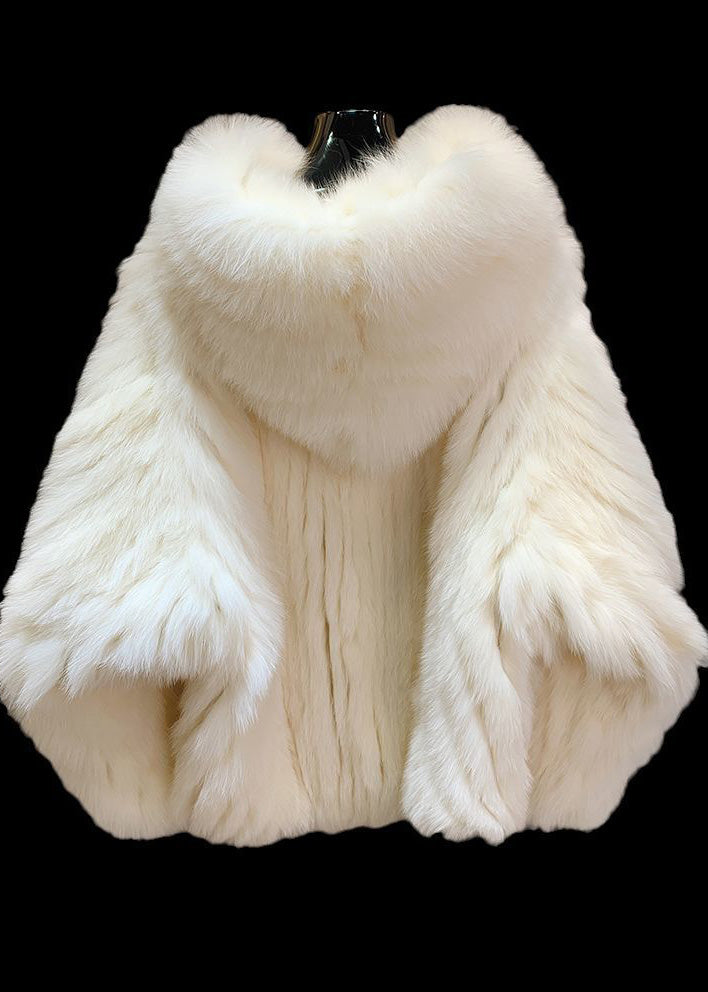 Art White Oversized Faux Fur Hooded Coat Winter YU026