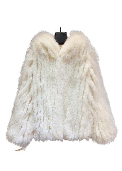 Art White Oversized Faux Fur Hooded Coat Winter YU026