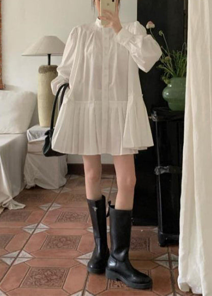 Art White Oversized Wrinkled Cotton Shirt Dress Spring TZ027