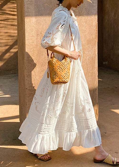 Two White Out Art And Shirts Ruffled Hollow Pieces Cotton Skirts