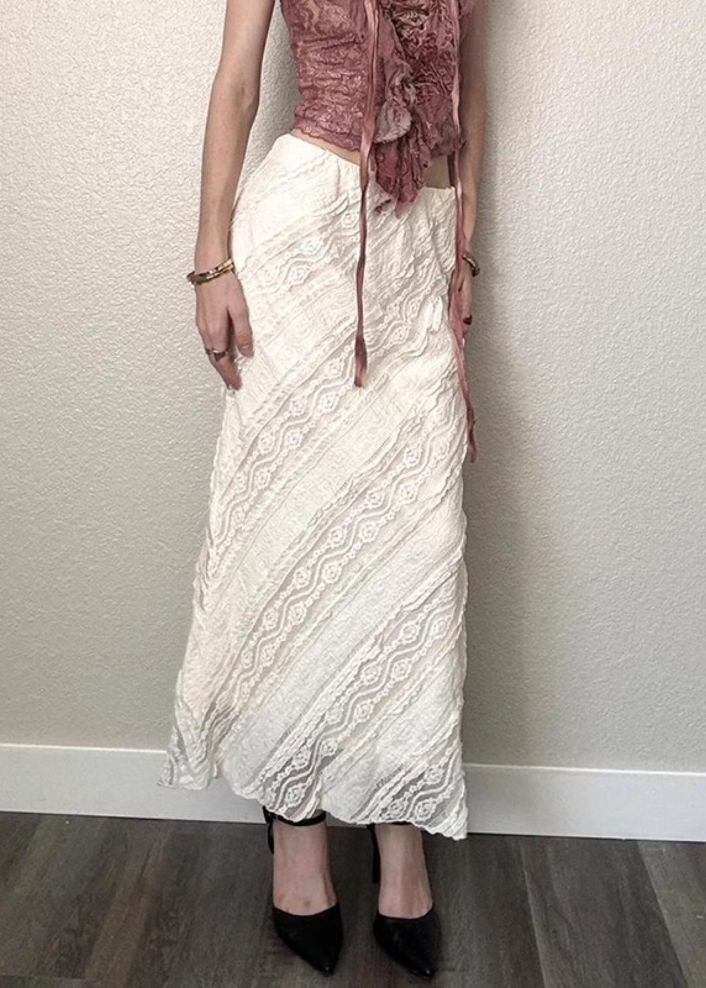 High White Summer Art Side Lace Skirts Open Waist