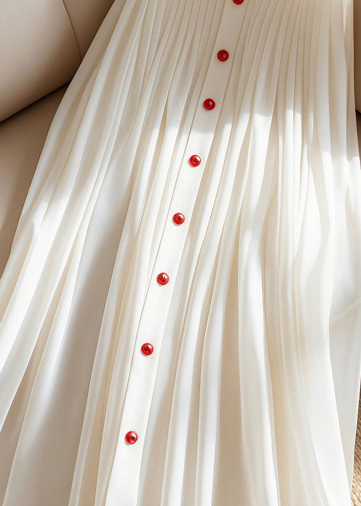 High Summer Waist White Skirt Pleated Art Solid