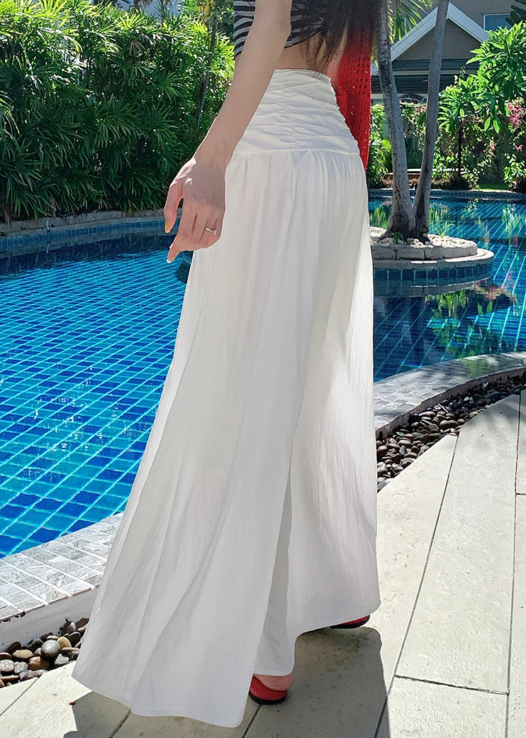 Solid Wrinkled Art Summer Cotton Skirts White