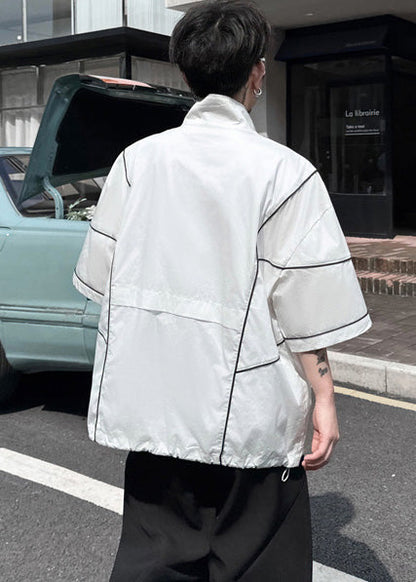 Sweatshirt Men White Zip Summer Up Art Cotton Drawstring