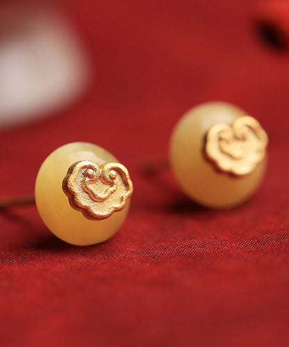 Art Yellow Ancient Gold Beeswax Lock Of Good Wishes Stud Earrings TX001
