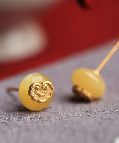 Art Yellow Ancient Gold Beeswax Lock Of Good Wishes Stud Earrings TX001