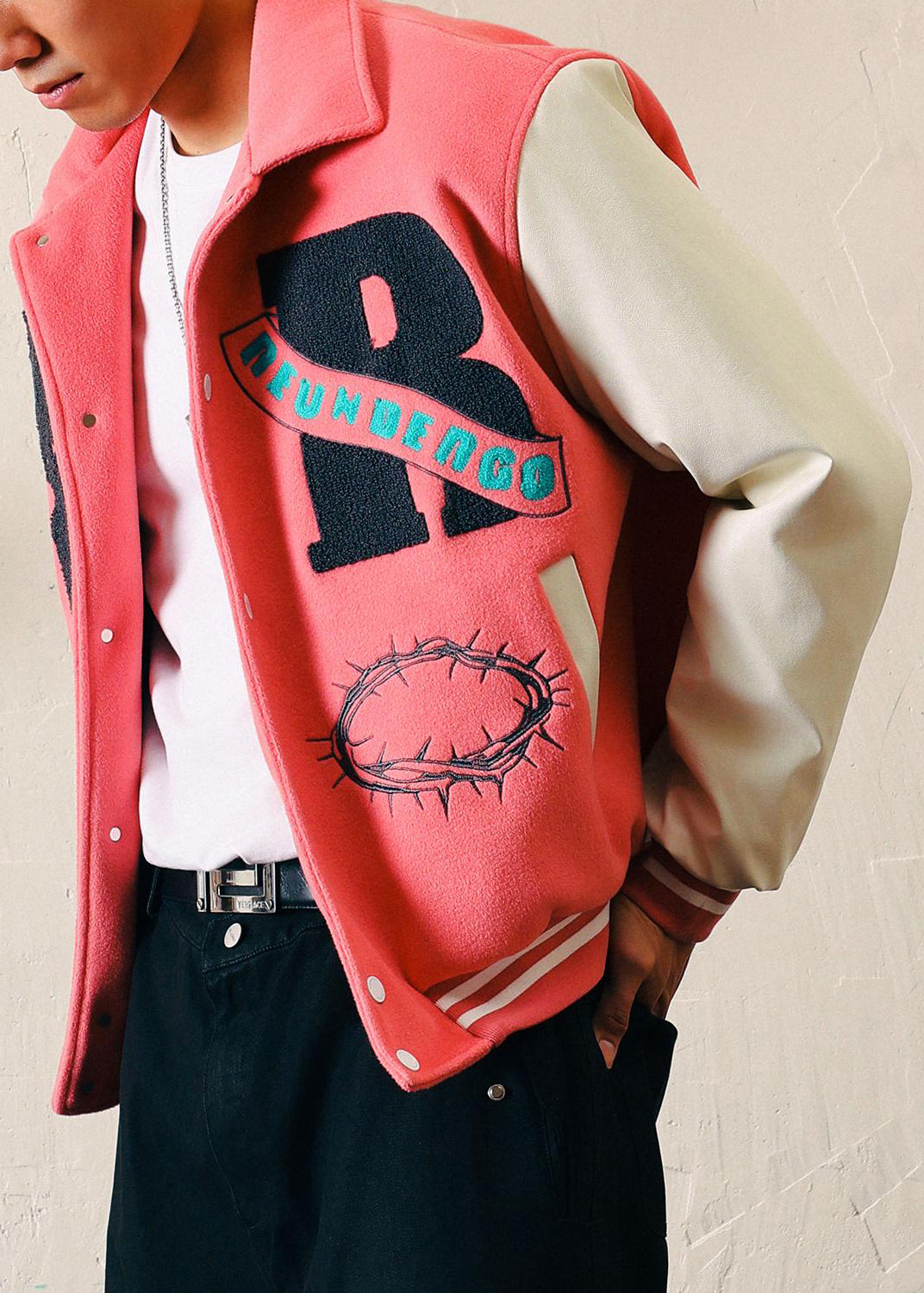 Pockets Embroideried Yellow Spring Art Patchwork TC012 Men Parka