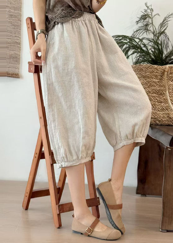 Oversized Linen Art Pants Crop Button Chinese Summer Yellow