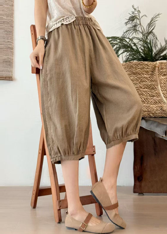 Oversized Linen Art Pants Crop Button Chinese Summer Yellow