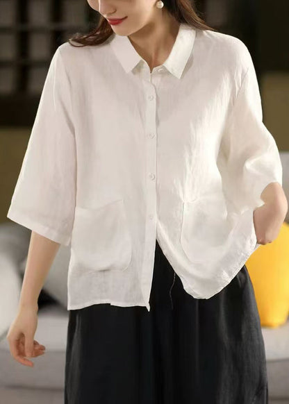 Yellow Sleeve Blouse Pockets Bracelet Art Pan Linen Peter Collar