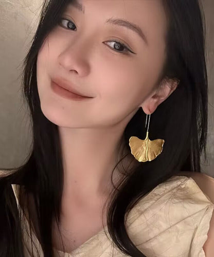 Drop Ginkgo Overgild Earrings Copper Leaf Gold Beach