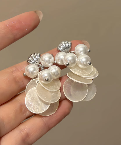 Shell Drop White Beach Tassel Earrings Pearl Copper