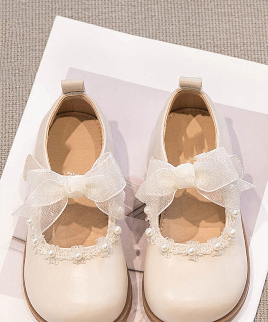 Pearl Tulle Buckle Bow Beige Girls Strap Platform Beautiful For