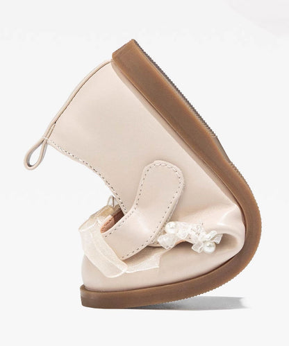 Pearl Tulle Buckle Bow Beige Girls Strap Platform Beautiful For
