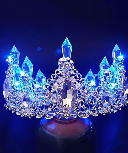 Beautiful Blue Alloy Zircon Gem Stone Hollow Out Kids Crown IU055