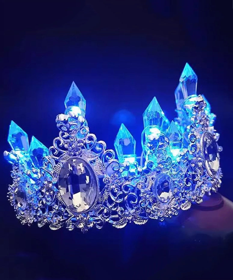 Beautiful Blue Alloy Zircon Gem Stone Hollow Out Kids Crown IU055