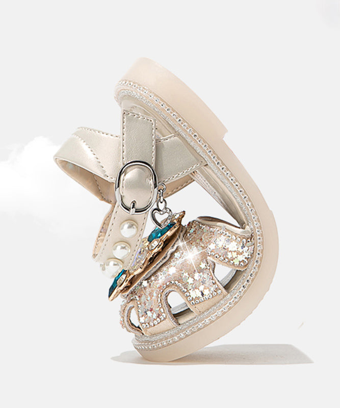 Blue Hollow Buckle Beautiful Girls Crystal Sandals Strap Out Flat