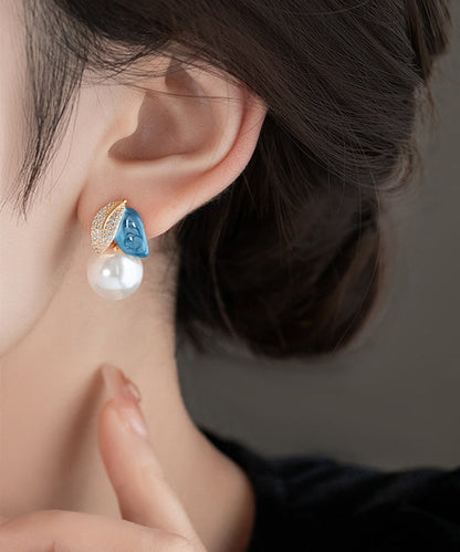 Asymmetric Pearl Drop BlueCopper Enamel Glaze Zircon Beautiful