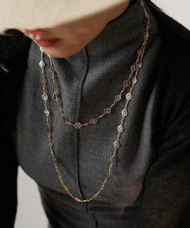 Hollow Beautiful Overgild Gold Copper Out Carving Necklace