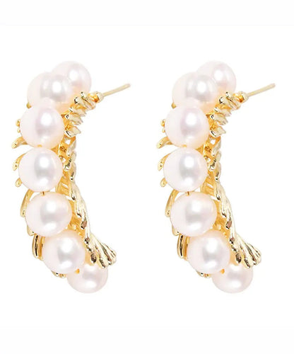 Beautiful Gold Sterling Silver Overgild Pearl Hoop Earrings Ada Fashion