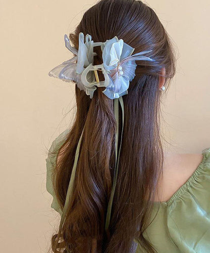 Ribbon Acrylic Pearl Beautiful Hairpin Green Fabric Bow