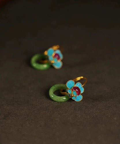 Beautiful Sterling Jade Ping Silver Enamel Green Buckle Overgild