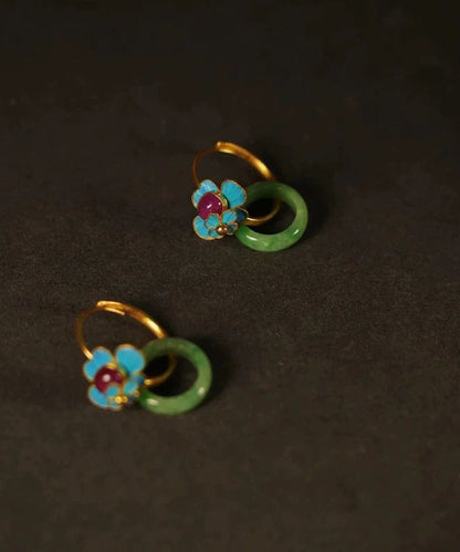 Beautiful Sterling Jade Ping Silver Enamel Green Buckle Overgild