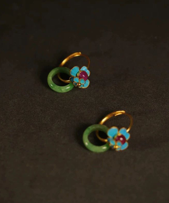 Beautiful Sterling Jade Ping Silver Enamel Green Buckle Overgild