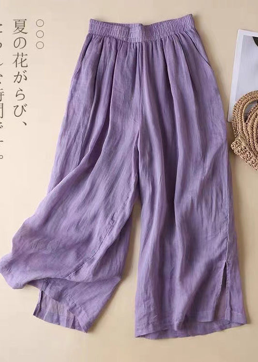 Elastic Beautiful Pants Open Waist Lavender Straight Linen Side