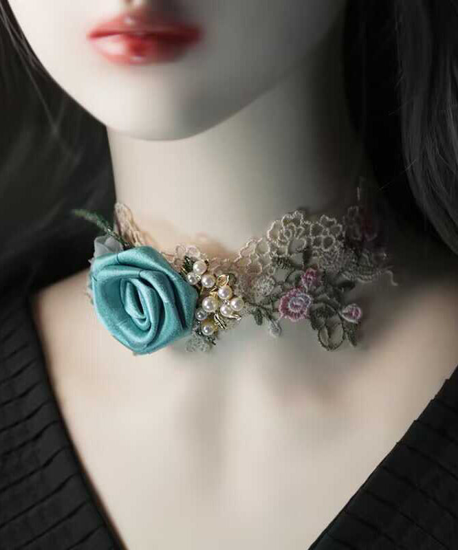 Beautiful Pink Alloy Pearl Lace Floral Necklace YA010