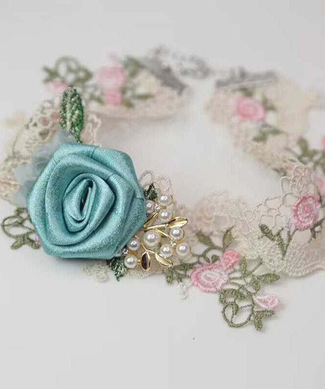 Beautiful Pink Alloy Pearl Lace Floral Necklace YA010
