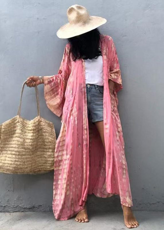 Pink Hooded Beautiful Cardigan Loose Print Cotton Summer
