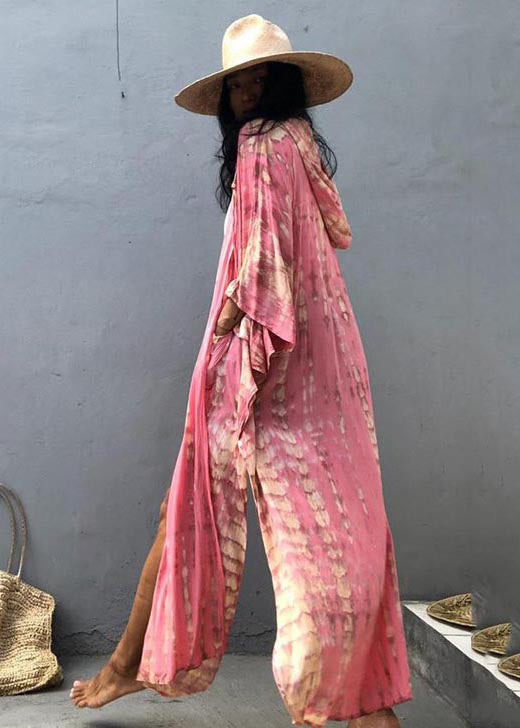 Pink Hooded Beautiful Cardigan Loose Print Cotton Summer