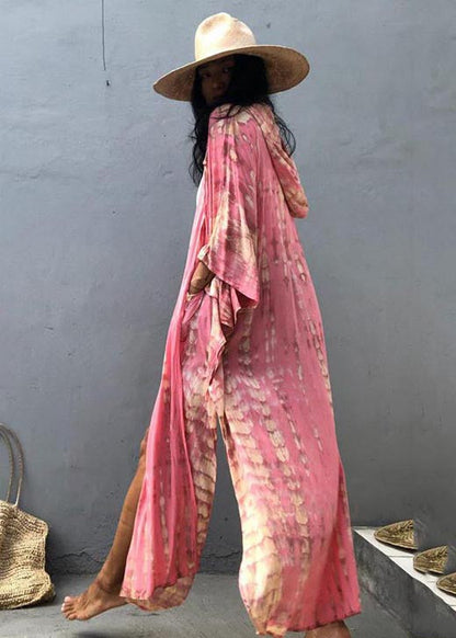 Pink Hooded Beautiful Cardigan Loose Print Cotton Summer