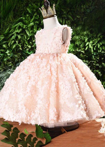 Beautiful Pink O-Neck Backless Girls Vacation Lace Maxi Dresses Summer YS026