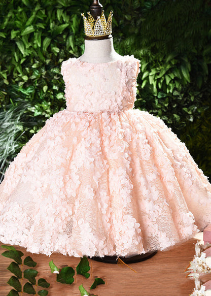 Beautiful Pink O-Neck Backless Girls Vacation Lace Maxi Dresses Summer YS026