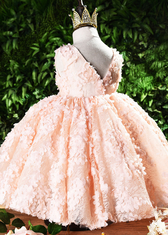 Beautiful Pink O-Neck Backless Girls Vacation Lace Maxi Dresses Summer YS026