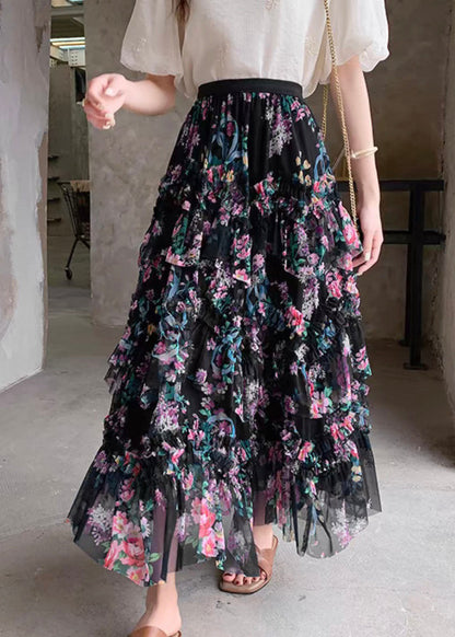 Ruffled Skirts Pink Tulle Patchwork Beautiful Asymmetrical