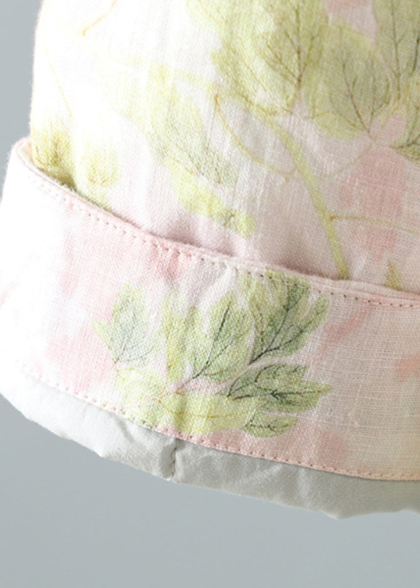 Beautiful Pink Stand Collar Patchwork Print Fine Cotton Filled Oriental Coats In Winter TM039