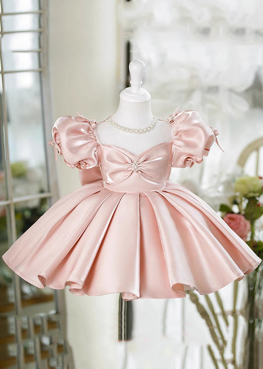 Beautiful Pink V Neck Bow Silk Kids Maxi Dress Summer YS023