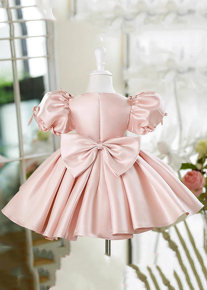 Beautiful Pink V Neck Bow Silk Kids Maxi Dress Summer YS023