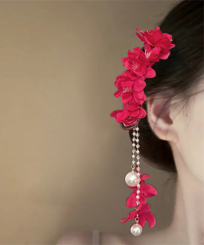 Floral Pearl Beautiful Tassel Hairpin Alloy Purple Beading