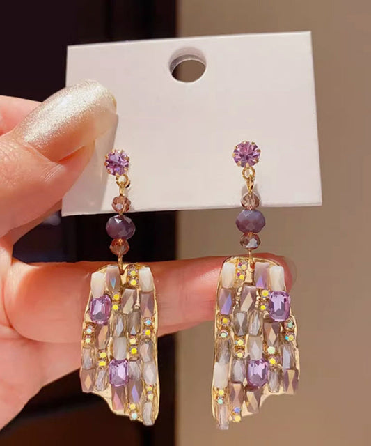 Alloy Purple Copper Drop Crystal Earrings Beautiful