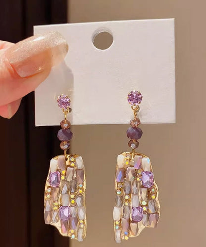 Alloy Purple Copper Drop Crystal Earrings Beautiful