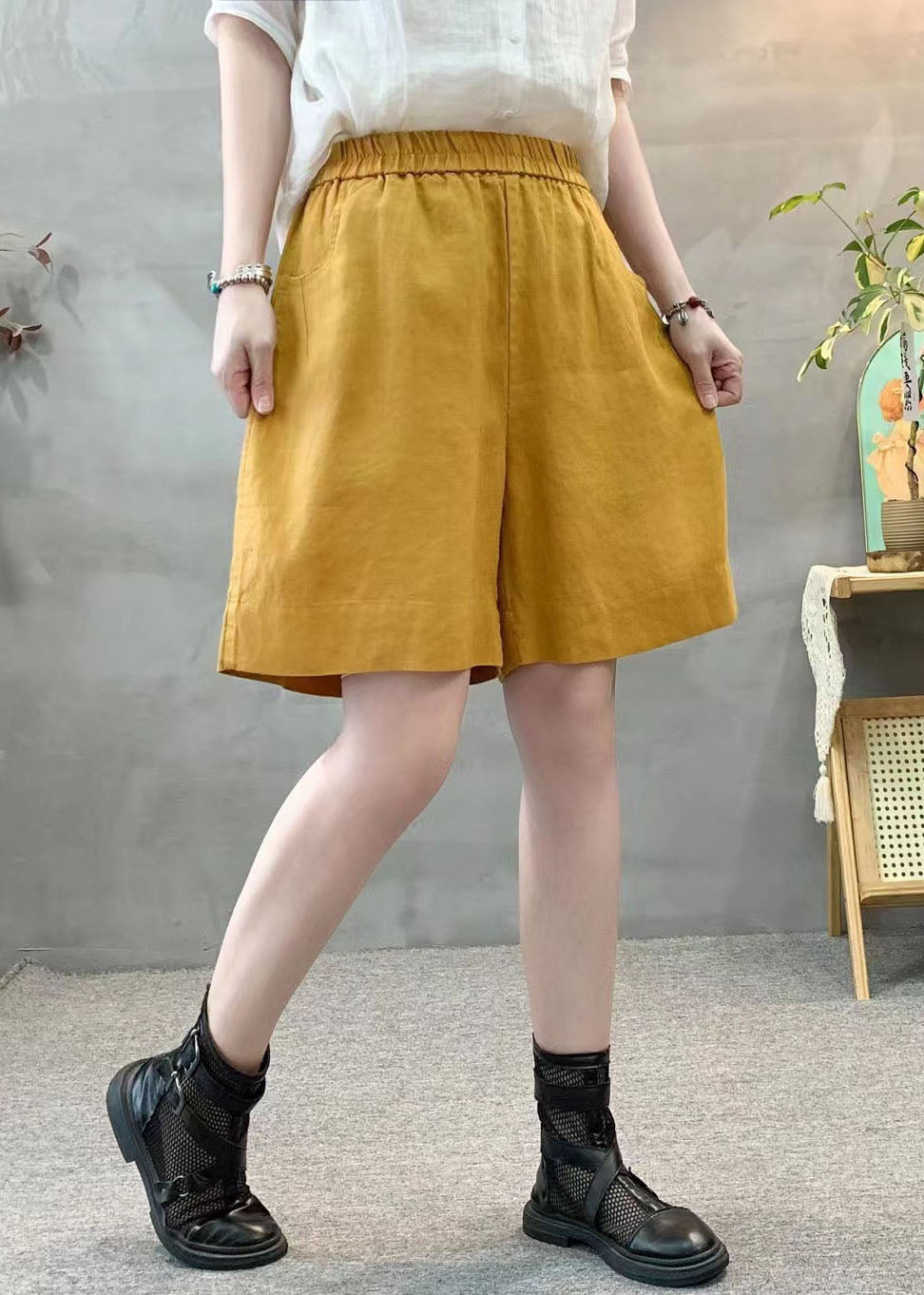 Purple Summer Oversized Linen Pants Shorts Pockets Beautiful